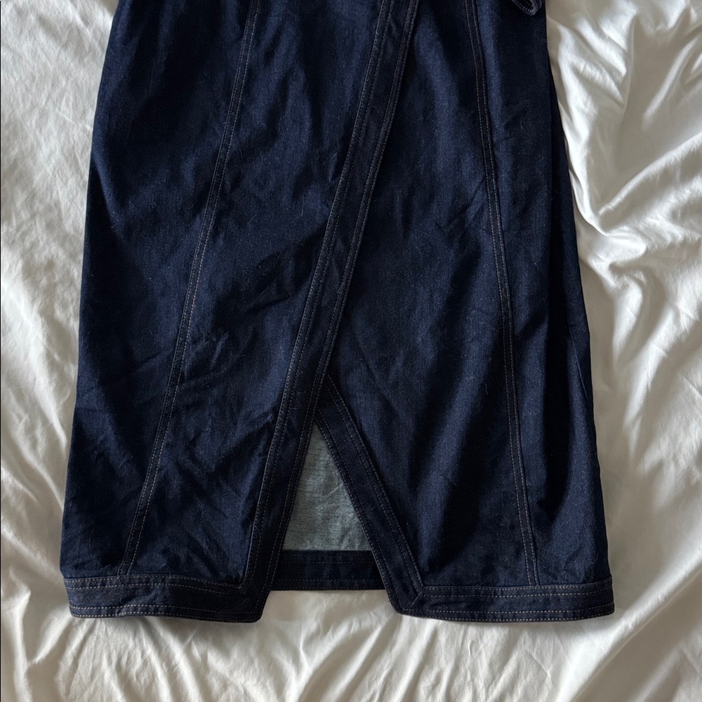Veronica Beard Arlington Denim Wrap Dress blue midi long sleeve deep v - Picture 3 of 6